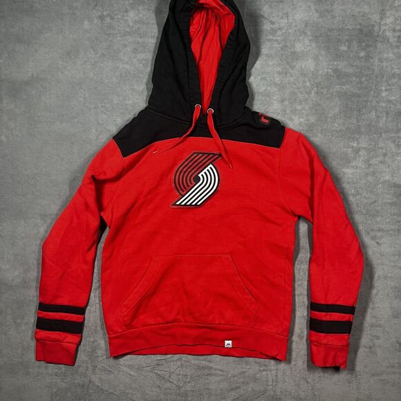 Majestic Hoodie Men's Small Red Fleece Lined Rip City Portland Trail Blazers - Picture 1 of 9